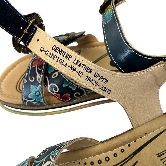 L'Artiste x Jane & Coco Leather Gabriola Platform Sandals Size 9 Navy Multi NIB - Picture 4 of 8